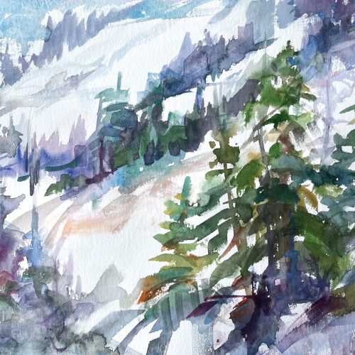 Cypress Hill in March, watercolour