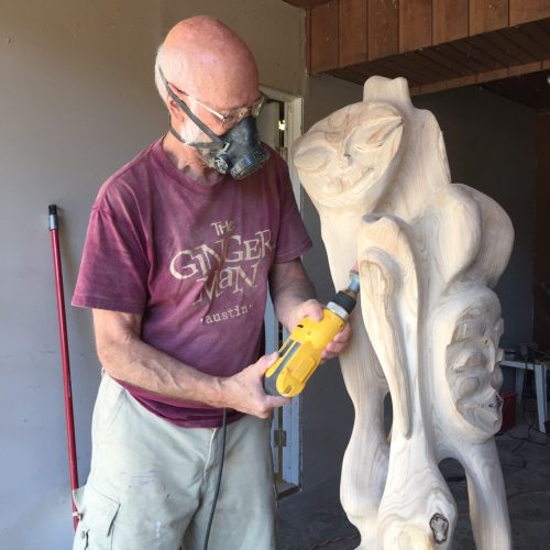 Peter carving peace pole - Peter Lattey