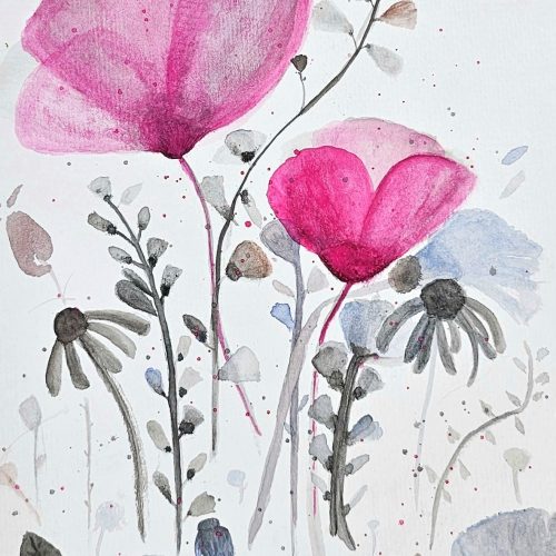 pinkgray flower watercolor - Delilah Patton